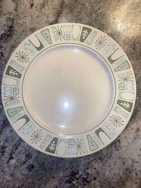 2 Atomic star Cathay dinner plate 1950 in Green and Blue Motif - Home Dining